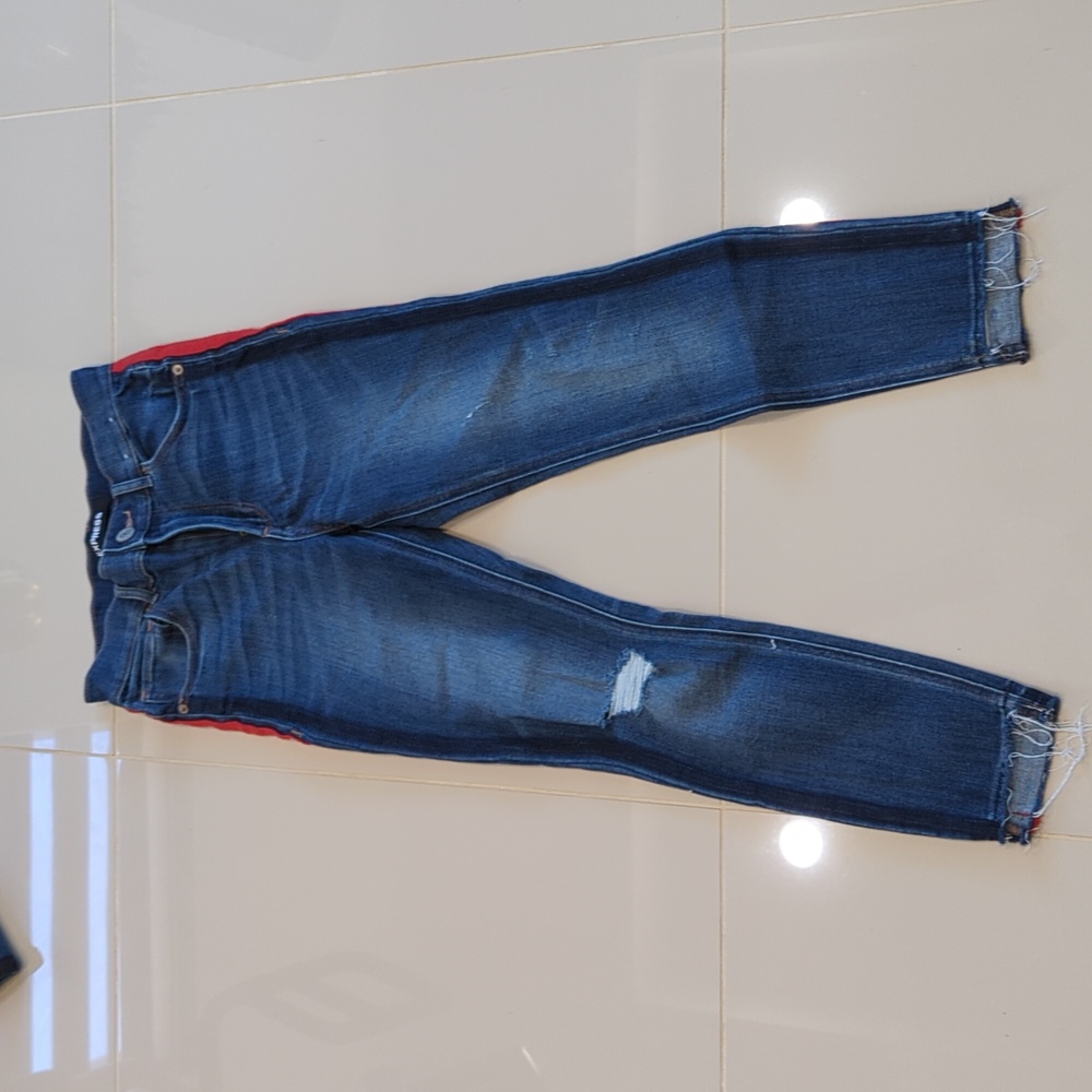 High waisted striped jeans